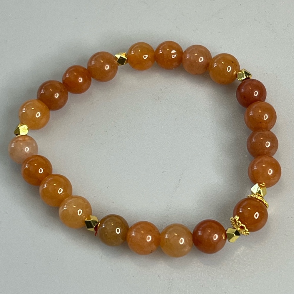 Rich red agate 8mm with alluvial gold beads stretchy bracelet
